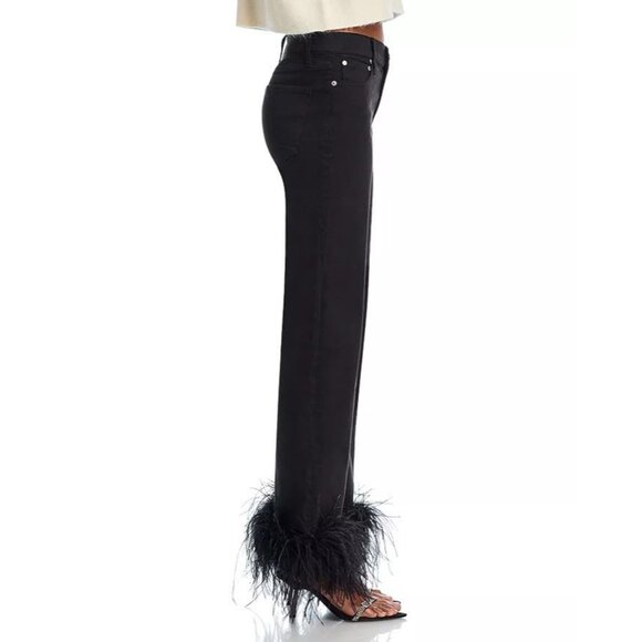Alice + Olivia Roxie Feather Trim Flared Black Jeans 28 NWT - Picture 4 of 13